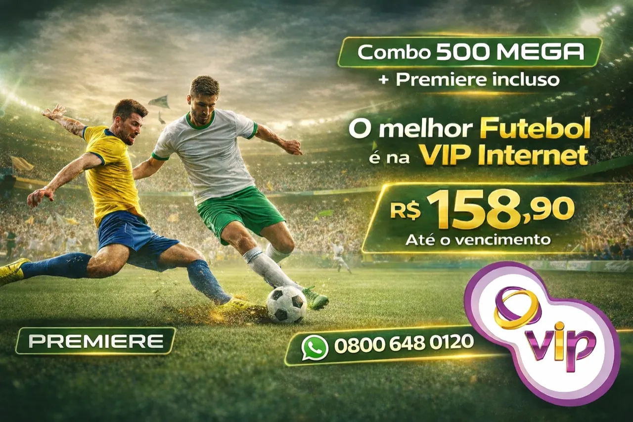 Arte promocional VIP: 500 Mega com Premiere por R$ 158,90/mês até o vencimento.